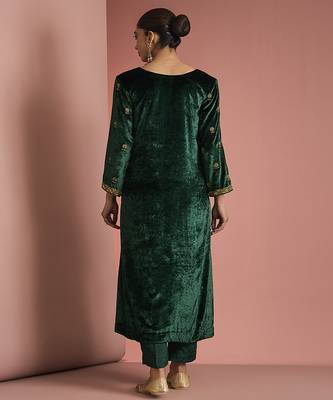 dark green velvet kurta set 2
