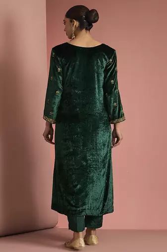 dark green velvet kurta set