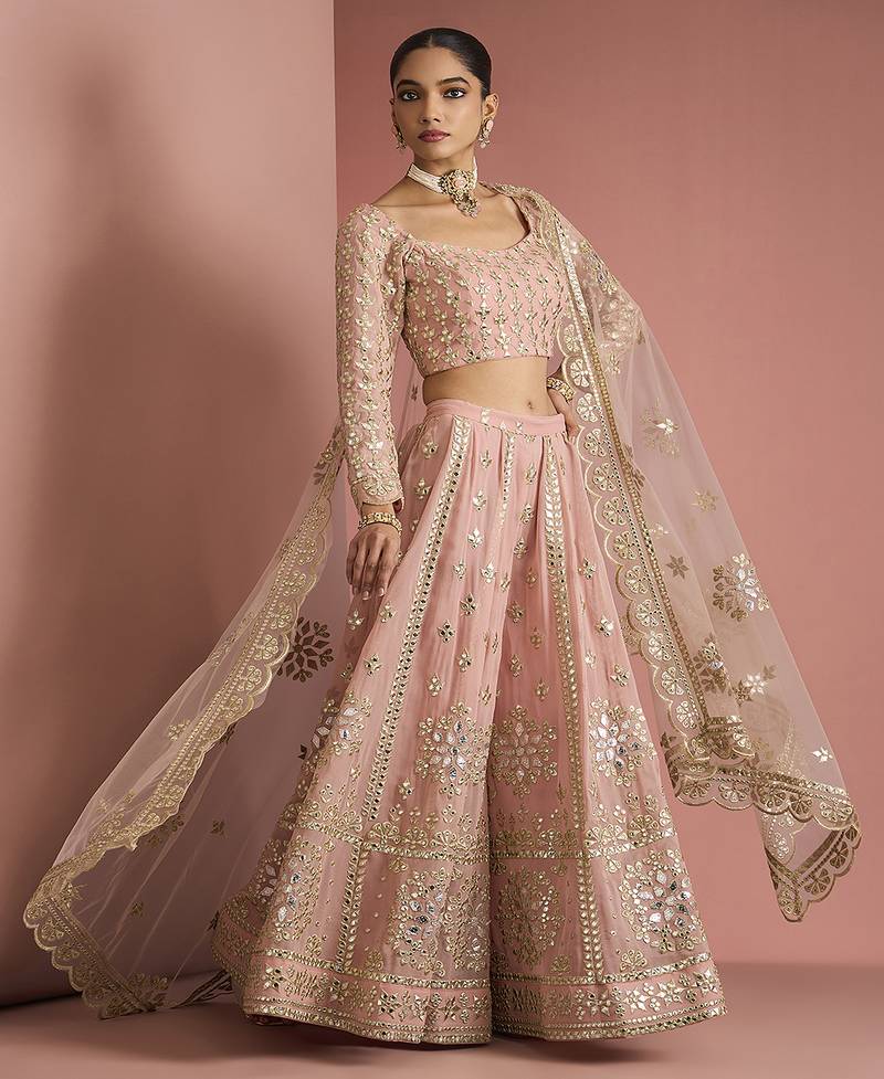 dull pink georgette gotta applique sharara set