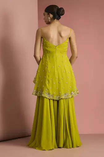 lime green crepe sharara set