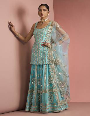 light blue georgette gotta applique sharara set 1