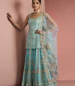 light blue georgette gotta applique sharara set
