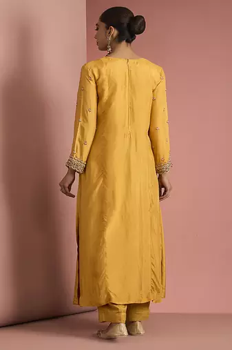 mustard yellow opara silk kurta set 