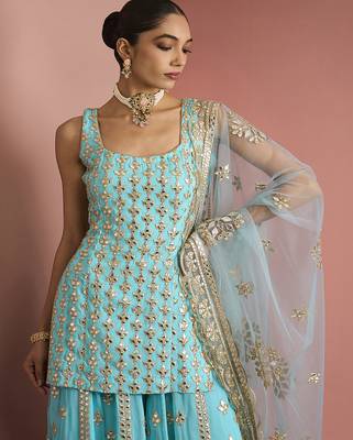 light blue georgette gotta applique sharara set 2