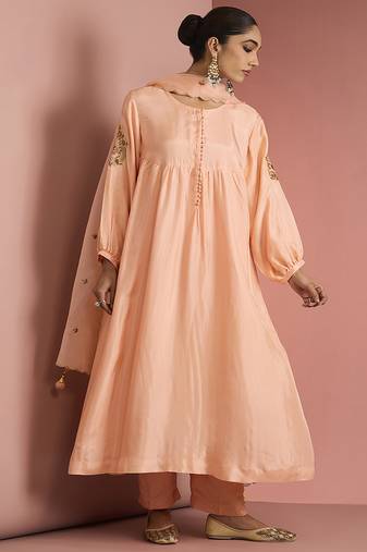 peach opara silk kurta set