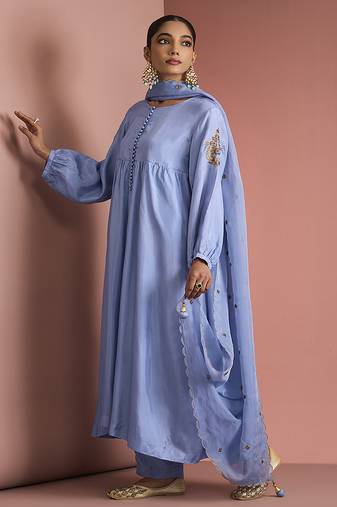 blue opara silk kurta set