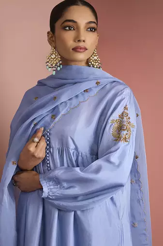 blue opara silk kurta set