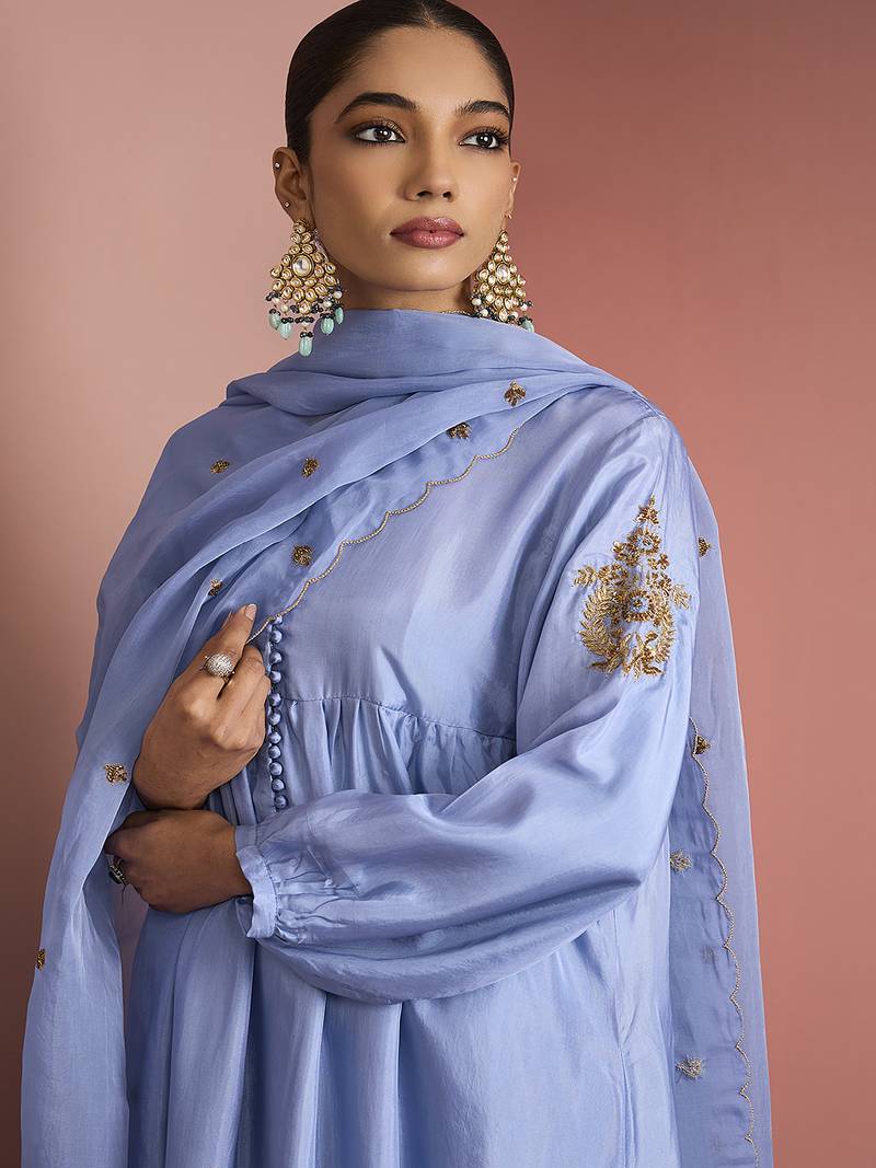 blue opara silk kurta set