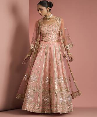 peach georgette with heavy gota work sharara cape set 1