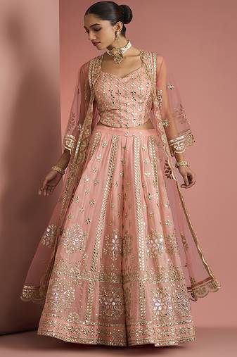 peach georgette with heavy gota work sharara cape set