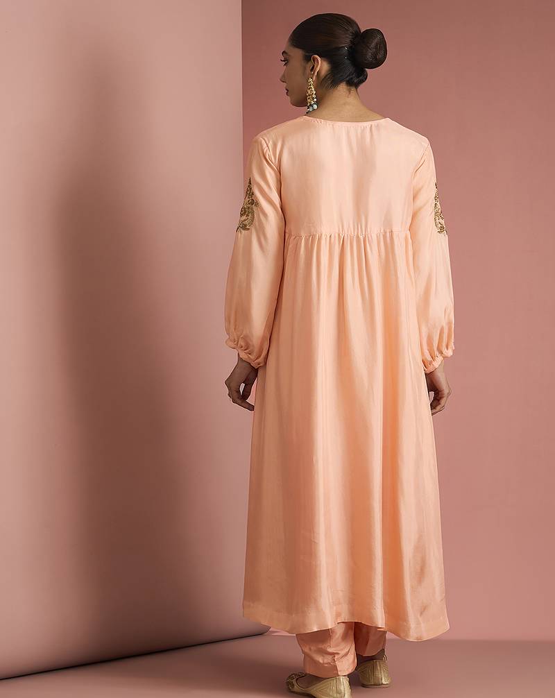 peach opara silk kurta set
