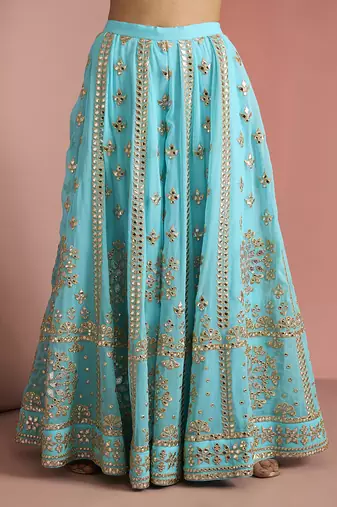 light blue georgette gotta applique sharara set