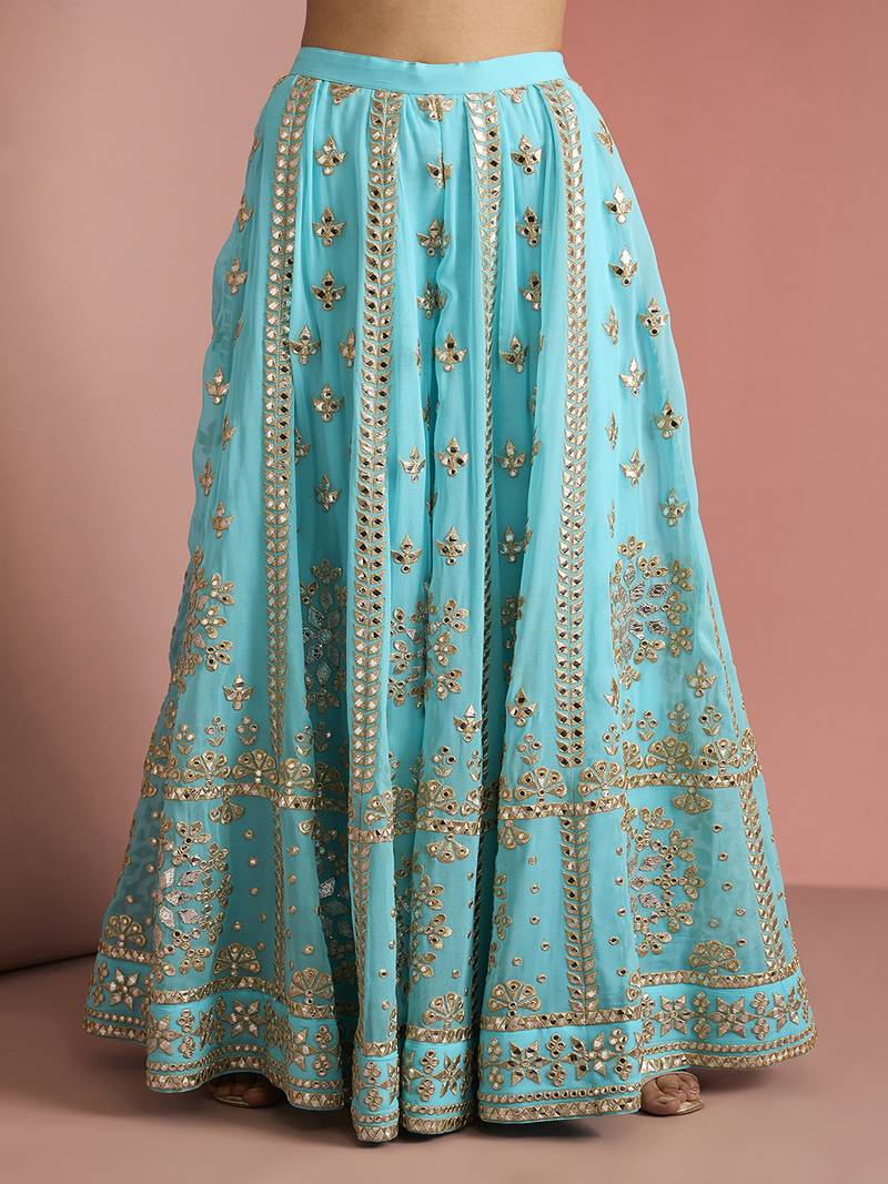 light blue georgette gotta applique sharara set