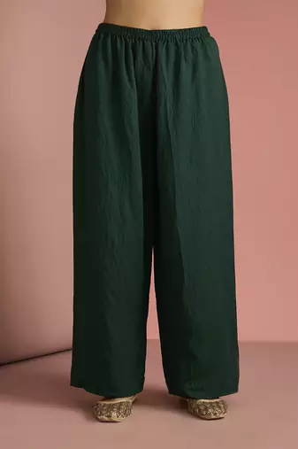dark green katan silk kurta pant set with organza dupatta