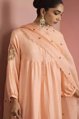 peach opara silk kurta set