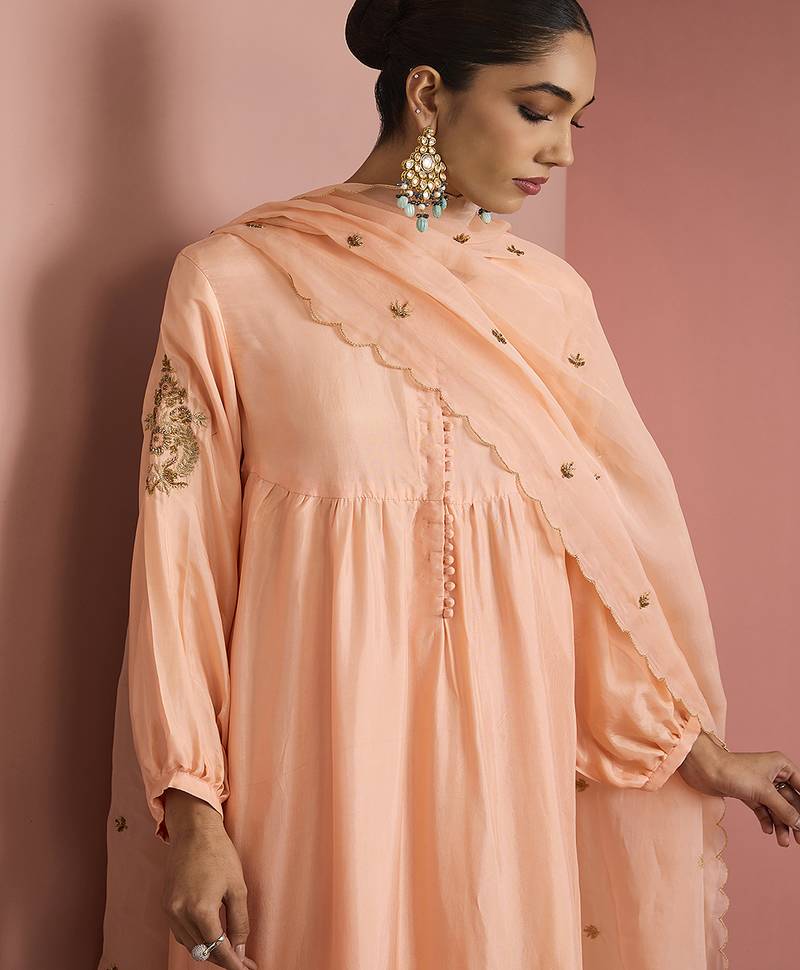 peach opara silk kurta set