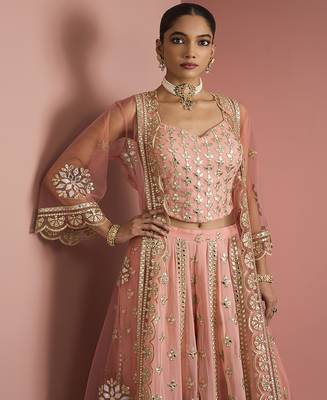 peach georgette with heavy gota work sharara cape set 2