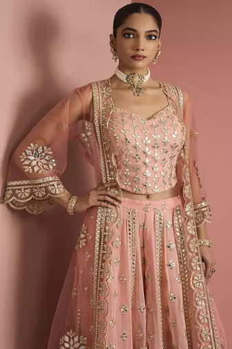 peach georgette with heavy gota work sharara cape set