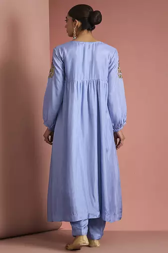 blue opara silk kurta set