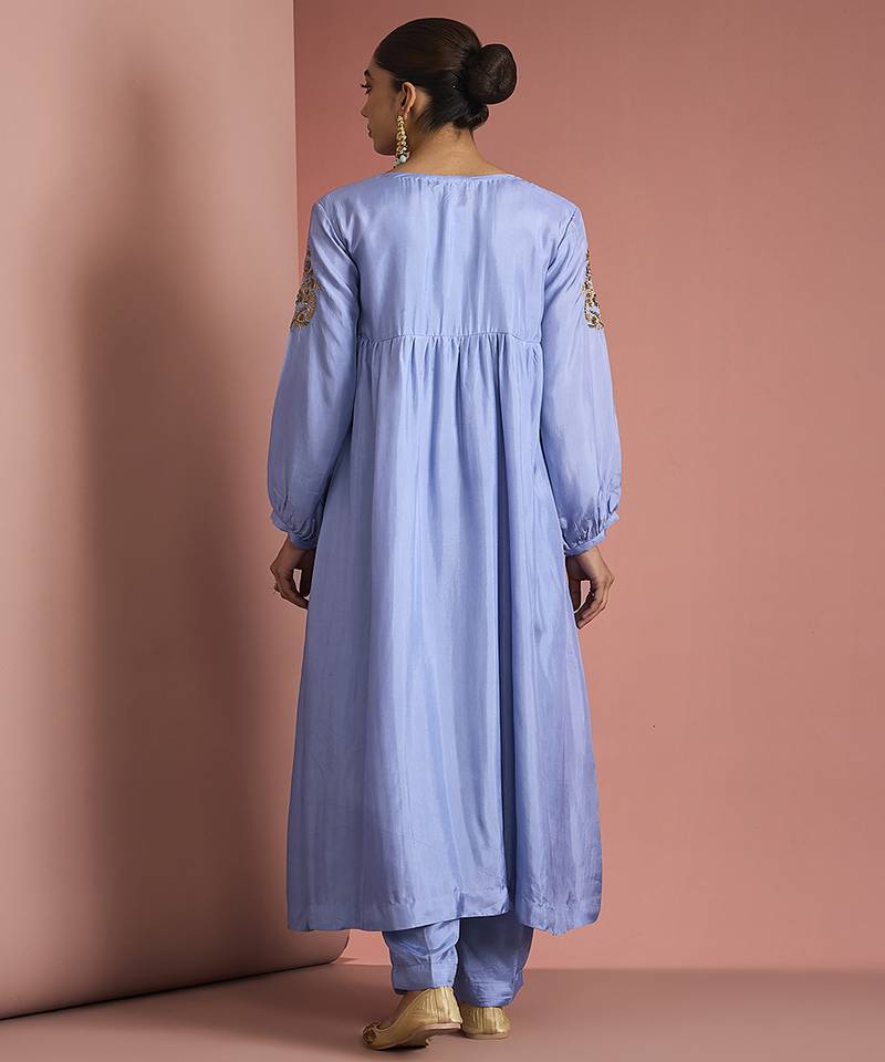 blue opara silk kurta set