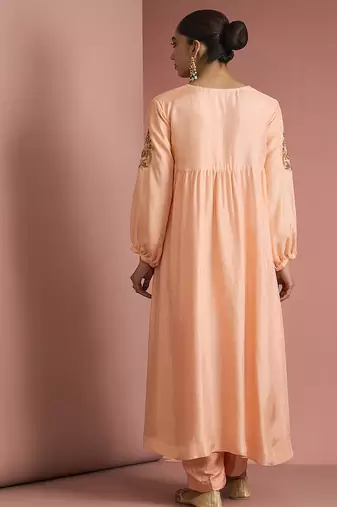 peach opara silk kurta set