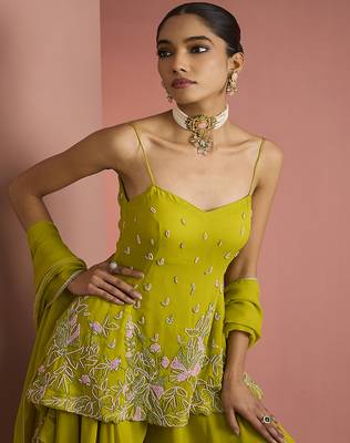 lime green crepe sharara set 5