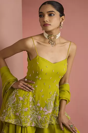 lime green crepe sharara set