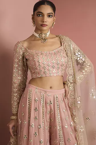 dull pink georgette gotta applique sharara set