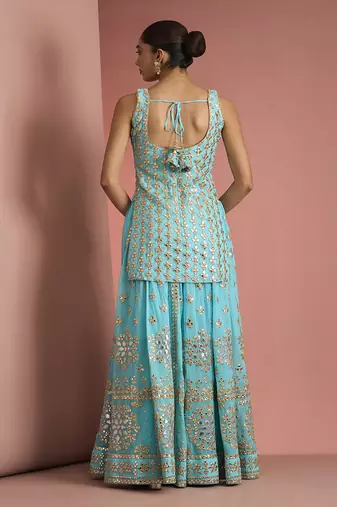 light blue georgette gotta applique sharara set