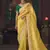 Yellow zari woven silk blend embroidered border saree