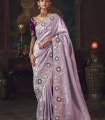 Lavender zari woven silk blend embroidered saree for wedding wear