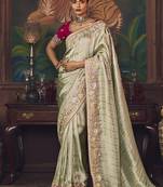 Sea green zari woven silk blend embroidered saree for wedding wear