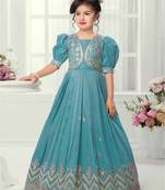 Sky Blue Embroidery Silk Gown Dress 