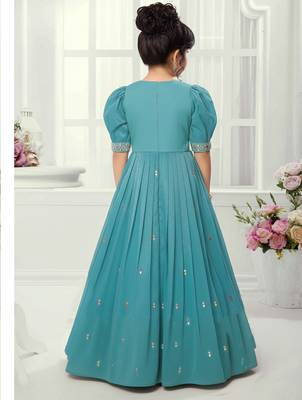 Sky Blue Embroidery Silk Gown Dress  2