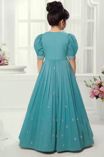 Sky Blue Embroidery Silk Gown Dress 