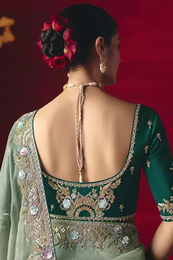 Sea green fancy fabric embroidered work saree