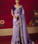 Lavender fancy fabric embroidered thread work classic saree