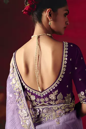 Lavender fancy fabric embroidered work saree