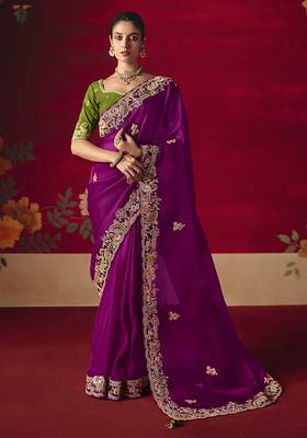 Purple fancy fabric embroidered work saree 1