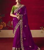 Purple fancy fabric embroidered thread work classic saree