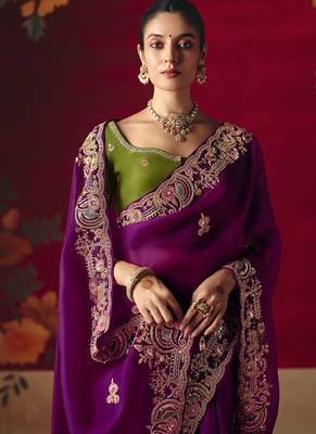 Purple fancy fabric embroidered work saree 2