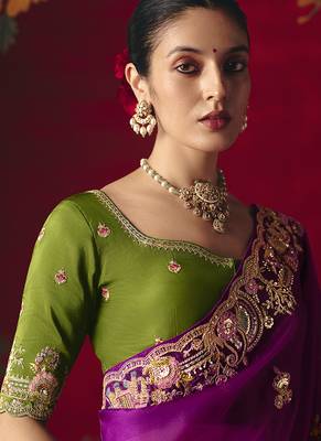 Purple fancy fabric embroidered work saree 3