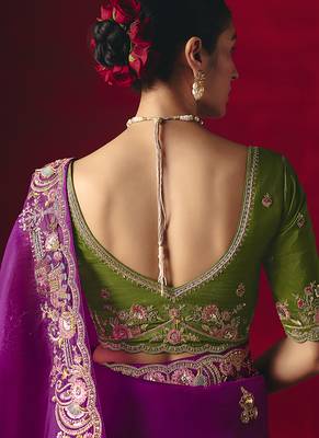 Purple fancy fabric embroidered work saree 4