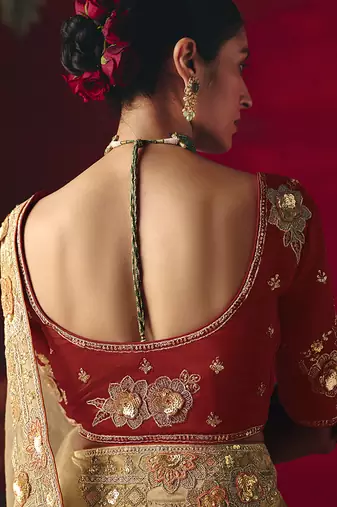 Beige fancy fabric embroidered work saree