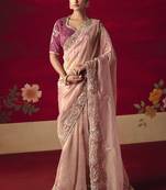 Light pink fancy fabric embroidered thread work classic saree