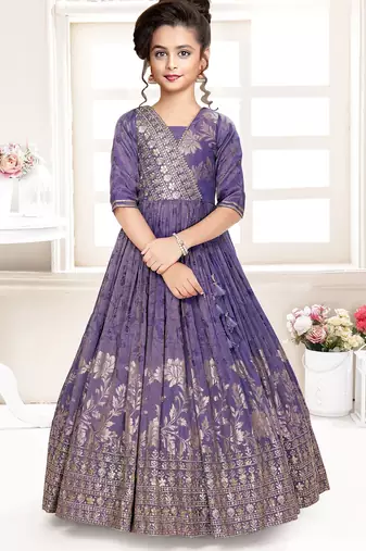  Purple Tie And Die Shimmer Embroidery Gown Dress