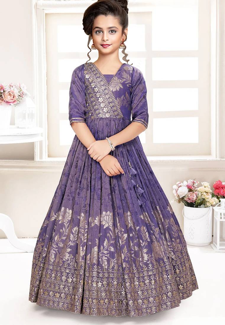  Purple Tie And Die Shimmer Embroidery Gown Dress