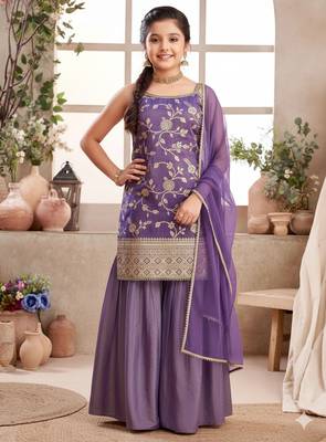 Purple Shimmer readymade Sharara Suit For Kids Girls 1