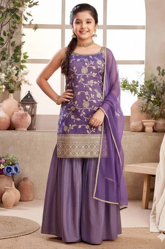 Purple Shimmer readymade Sharara Suit For Kids Girls