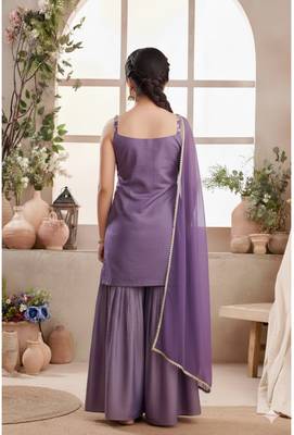 Purple Shimmer readymade Sharara Suit For Kids Girls 2